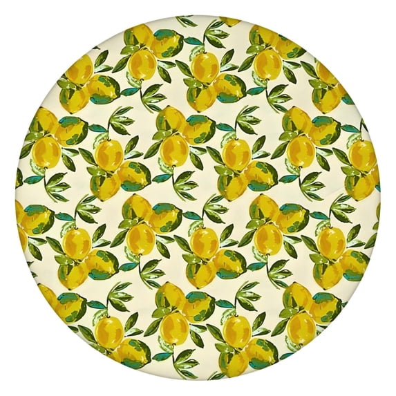 Yellow Lemon Fruit Clusters White Pattern Round Fitted Tablecloth with Elastic Edge,Dining Table Cover Waterproof,Outdoor Round Tablecloth for Camping,Dining,Indoor and Outdoor