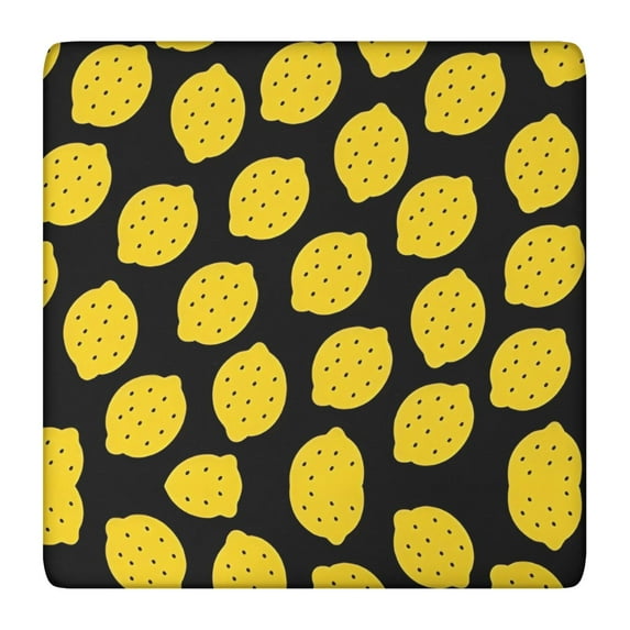 Yellow Lemon Fruit Dots Black Pattern Square Fitted Tablecloth with Elastic Edge,Square Table Cover,Washable Elastic Table Cover for Home Kitchen Party Decor 36"x36"
