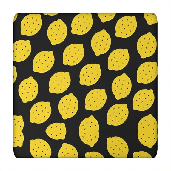 Yellow Lemon Fruit Dots Black Pattern Square Fitted Tablecloth with Elastic Edge,Square Table Cover,Washable Elastic Table Cover for Home Kitchen Party Decor 34"x34"