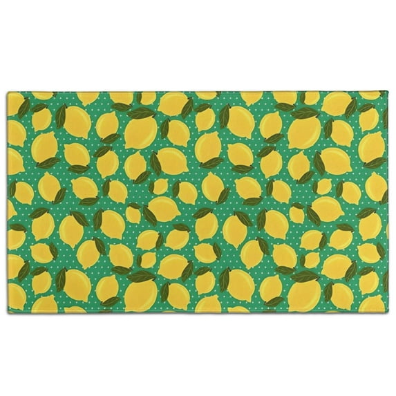 Yellow Lemon Fruit Dots Green Pattern Door Rugs,Washable Non Slip Door Mats Indoor,Decorative Door Mats,Entry Mat Indoor for Entrance,Bedroom,Kitchen,Bathroom,17"x30"