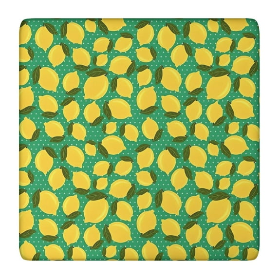 Yellow Lemon Fruit Dots Green Pattern Square Fitted Tablecloth with Elastic Edge,Square Table Cover,Washable Elastic Table Cover for Home Kitchen Party Decor 36"x36"