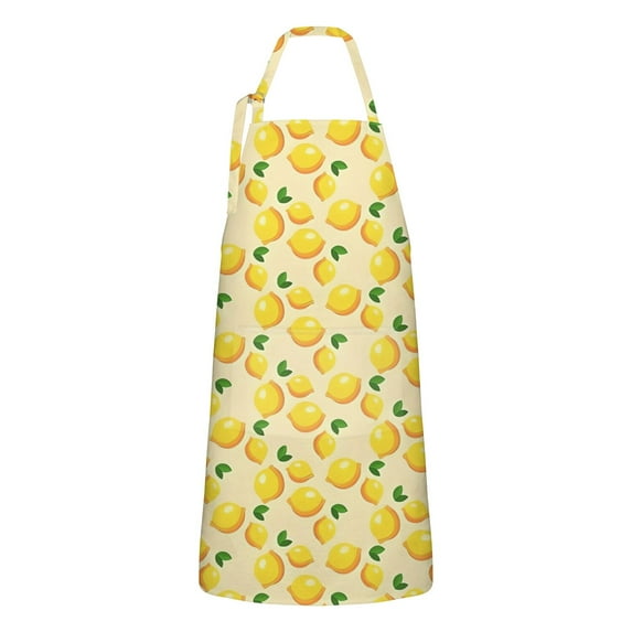 Yellow Lemon Fruit Dots LightYellow Pattern Apron-Garden Aprons for Women with Pockets-Cotton Linen Waterproof Kitchen Cooking Gardening Aprons Adjustable for Kitchen,Cooking,BBQ and Salon 33x27 Inch