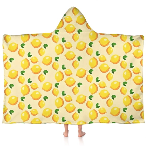 Yellow Lemon Fruit Dots LightYellow Pattern Hooded Bath Towel,60"x35" for Ages 3 To 12 Kids, Quick Dry Lightweight Soft Microfiber Hood Beach Towel Cover Up for Kids