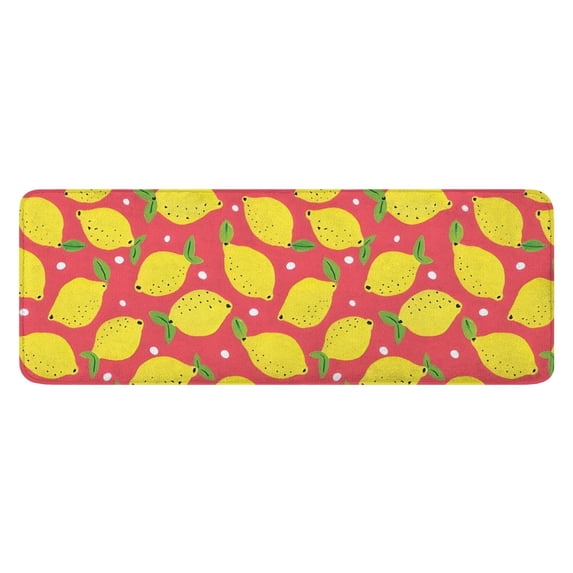 Yellow Lemon Fruit Dots Red Pattern Kitchen Rug Mat,Kitchen Runner Rugs Non Skid Washable,Decorative Kitchen Floor Mats for Kitchen,Sink,Laundry,17"x47.2"