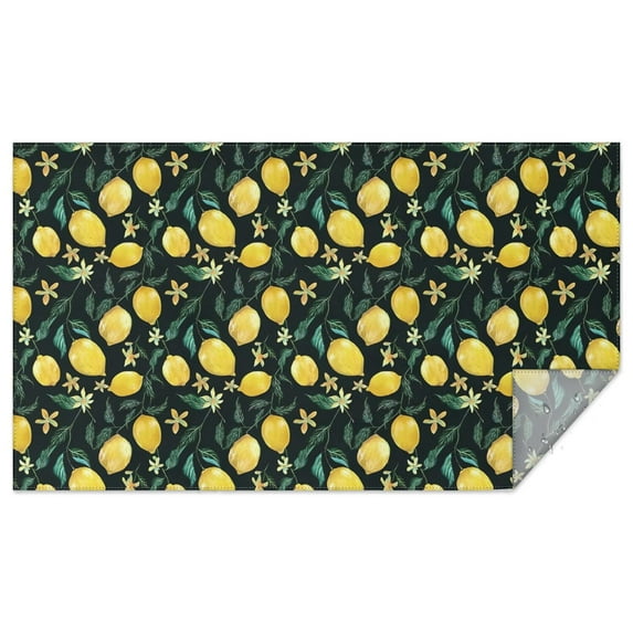 Yellow Lemon Fruit Flowers Black Pattern Rectangle Tablecloth 60"x102",Waterproof Polyester Rectangle Table Cloth, Wipeable Spillproof Polyester Tablecloth for Dining, Camping, Indoor and Outdoor