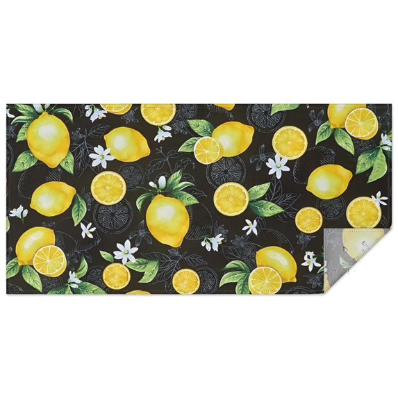Yellow Lemon Fruit Flowers Black Pattern Rectangle Tablecloth 60"x120",Waterproof Polyester Rectangle Table Cloth, Wipeable Spillproof Polyester Tablecloth for Dining, Camping, Indoor and Outdoor