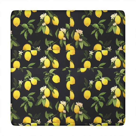 Yellow Lemon Fruit Flowers Black Pattern Square Fitted Tablecloth with Elastic Edge,Square Table Cover,Washable Elastic Table Cover for Home Kitchen Party Decor 34"x34"