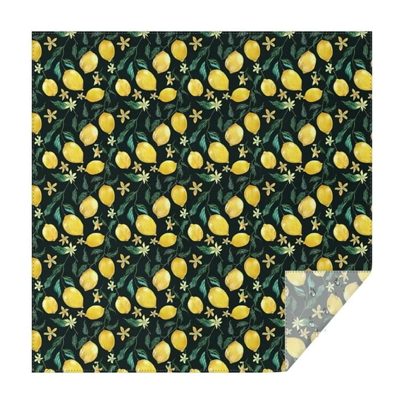 Yellow Lemon Fruit Flowers Black Pattern Square Tablecloth,Waterproof Square Table Cover,Wipeable Spillproof Washable Table Cover for Home Kitchen Party Decor 60"x60"(152x152cm)