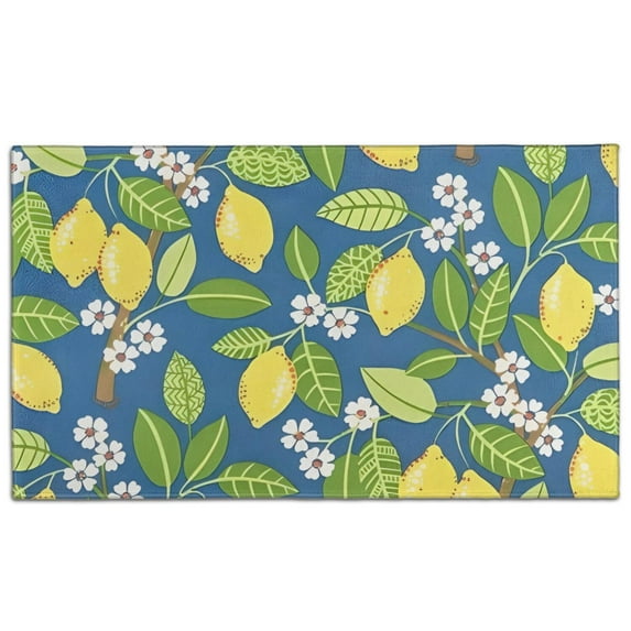 Yellow Lemon Fruit Flowers Blue Pattern Door Rugs,Washable Non Slip Door Mats Indoor,Decorative Door Mats,Entry Mat Indoor for Entrance,Bedroom,Kitchen,Bathroom,17"x30"