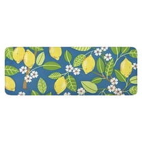 Yellow Lemon Fruit Flowers Blue Pattern Kitchen Rug Mat,Kitchen Runner Rugs Non Skid Washable,Decorative Kitchen Floor Mats for Kitchen,Sink,Laundry,17"x47.2"