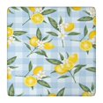thumbnail image 1 of Yellow Lemon Fruit Flowers BlueWhite Pattern Square Fitted Tablecloth with Elastic Edge,Square Table Cover,Washable Elastic Table Cover for Home Kitchen Party Decor 36"x36", 1 of 6