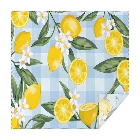 Yellow Lemon Fruit Flowers BlueWhite Pattern Square Tablecloth,Waterproof Square Table Cover,Wipeable Spillproof Washable Table Cover for Home Kitchen Party Decor 60"x60"(152x152cm)