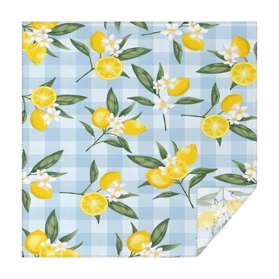 Yellow Lemon Fruit Flowers BlueWhite Pattern Square Tablecloth,Waterproof Square Table Cover,Wipeable Spillproof Washable Table Cover for Home Kitchen Party Decor 60"x60"(152x152cm)