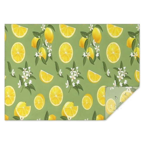 Yellow Lemon Fruit Flowers Green Pattern Rectangle Tablecloth 60"x84",Waterproof Polyester Rectangle Table Cloth, Wipeable Spillproof Polyester Tablecloth for Dining, Camping, Indoor and Outdoor
