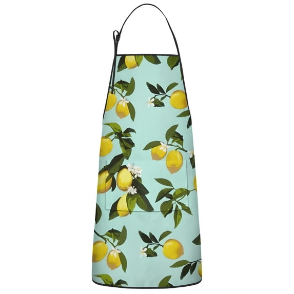 Yellow Lemon Fruit Flowers LightBlue Apron-Garden Aprons for Women with Pockets-Cotton Linen Waterproof Kitchen Cooking Gardening Aprons Adjustable for Kitchen,Cooking,BBQ and Salon 33x27 Inch
