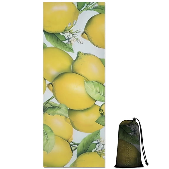 Yellow Lemon Fruit Flowers LightBlue Pattern Hot Yoga Mat Towel Non Slip for Hot Yoga - Quick-Drying Yoga Mat Cover with 4 Corner Pockets with Travel Bag - Hot Yoga Towel Non Slip 74"x26"