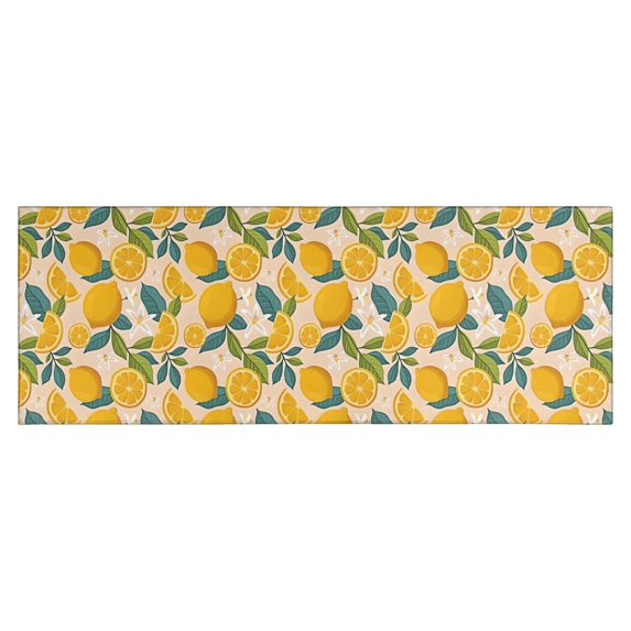 Yellow Lemon Fruit Flowers Pink Pattern Kitchen Rug Mat,Kitchen Runner Rugs Non Skid Washable,Decorative Kitchen Floor Mats for Kitchen,Sink,Laundry,17"X47"