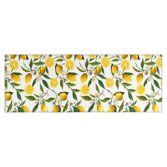 Yellow Lemon Fruit Flowers White Pattern Kitchen Rug Mat,Kitchen Runner Rugs Non Skid Washable,Decorative Kitchen Floor Mats for Kitchen,Sink,Laundry,17"X47"