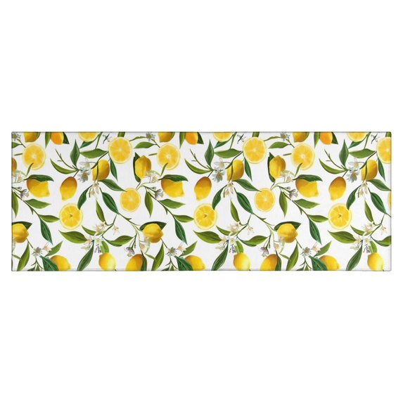 Yellow Lemon Fruit Flowers White Pattern Kitchen Rug Mat,Kitchen Runner Rugs Non Skid Washable,Decorative Kitchen Floor Mats for Kitchen,Sink,Laundry,17"X47"