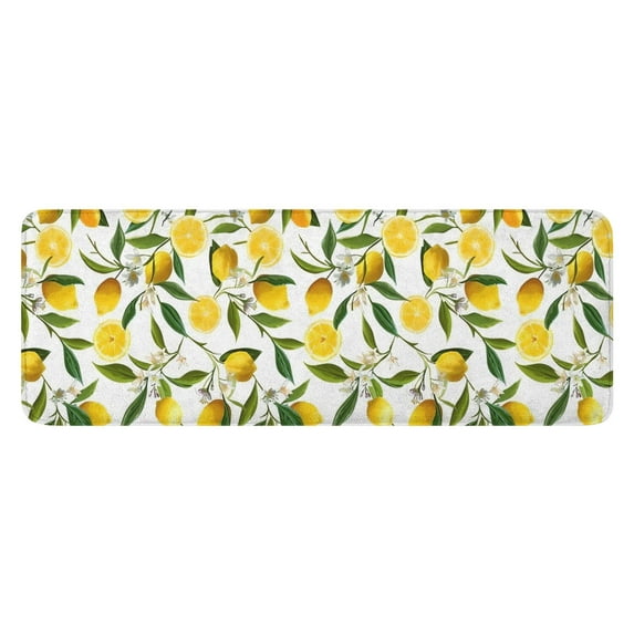 Yellow Lemon Fruit Flowers White Pattern Kitchen Rug Mat,Kitchen Runner Rugs Non Skid Washable,Decorative Kitchen Floor Mats for Kitchen,Sink,Laundry,17"x47.2"