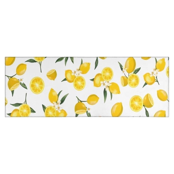 Yellow Lemon Fruit Flowers White Pattern Kitchen Rug Mat,Kitchen Runner Rugs Non Skid Washable,Decorative Kitchen Floor Mats for Kitchen,Sink,Laundry,17"X47"