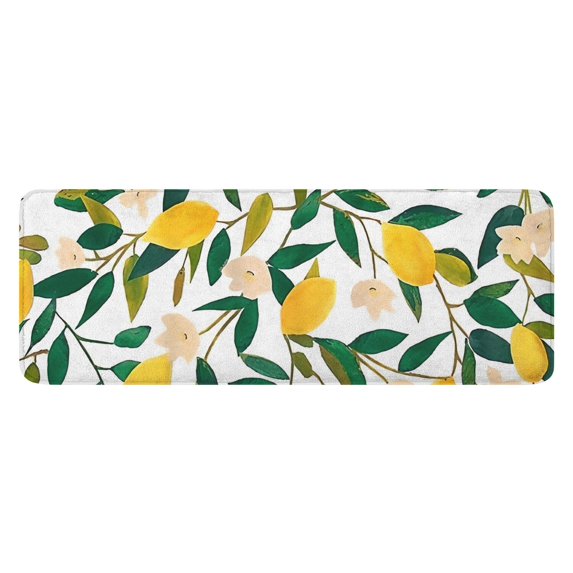 Yellow Lemon Fruit Flowers White Pattern Kitchen Rug Mat,Kitchen Runner Rugs Non Skid Washable,Decorative Kitchen Floor Mats for Kitchen,Sink,Laundry,17"x47.2"