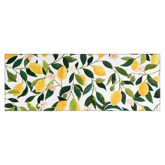 Yellow Lemon Fruit Flowers White Pattern Kitchen Rug Mat,Kitchen Runner Rugs Non Skid Washable,Decorative Kitchen Floor Mats for Kitchen,Sink,Laundry,17"X47"