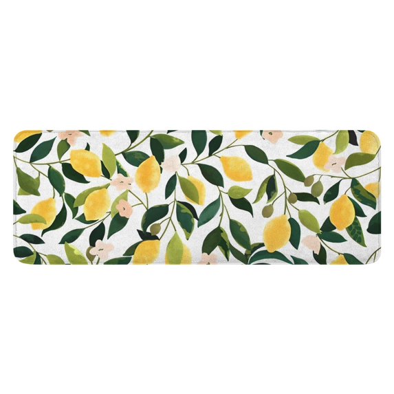 Yellow Lemon Fruit Flowers White Pattern Kitchen Rug Mat,Kitchen Runner Rugs Non Skid Washable,Decorative Kitchen Floor Mats for Kitchen,Sink,Laundry,17"x47.2"
