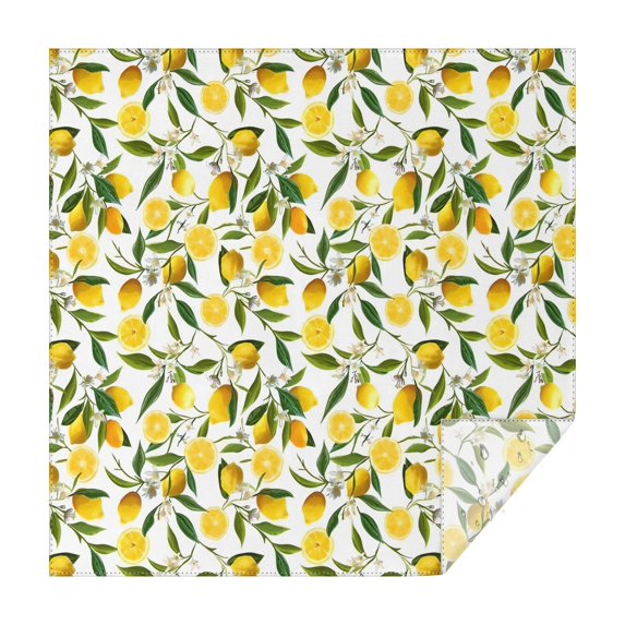 Yellow Lemon Fruit Flowers White Pattern Square Tablecloth,Waterproof Square Table Cover,Wipeable Spillproof Washable Table Cover for Home Kitchen Party Decor 52"x52"(132x132cm)