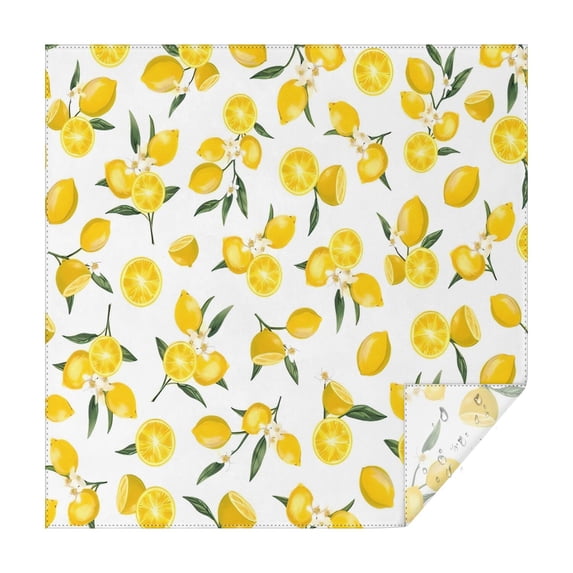 Yellow Lemon Fruit Flowers White Pattern Square Tablecloth,Waterproof Square Table Cover,Wipeable Spillproof Washable Table Cover for Home Kitchen Party Decor 42"X42"(107x107cm)