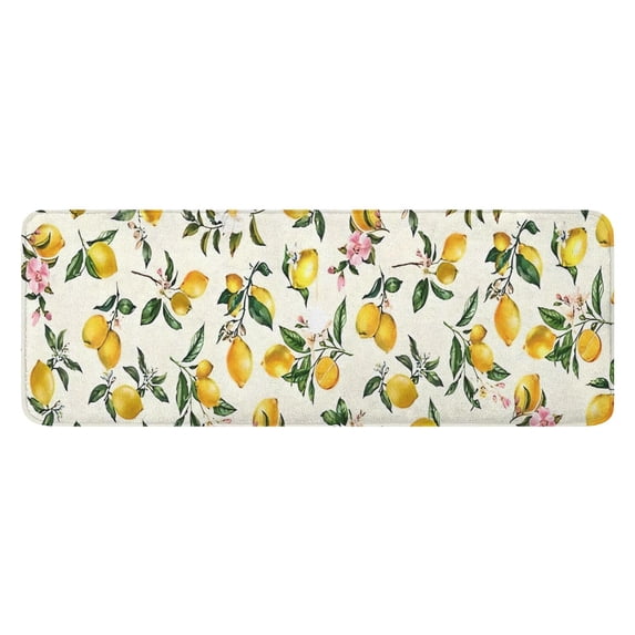 Yellow Lemon Fruit Flowers Yellow Pattern Kitchen Rug Mat,Kitchen Runner Rugs Non Skid Washable,Decorative Kitchen Floor Mats for Kitchen,Sink,Laundry,17"x47.2"