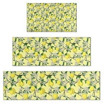 Yellow Lemon Fruit Flowers Yellow Pattern Kitchen Rugs Sets Of 3,Kitchen Runner Rugs Non Skid Washable,Decorative Kitchen Floor Mats for Kitchen,Sink,Laundry,17"x30"  17"x47"   17"x59"