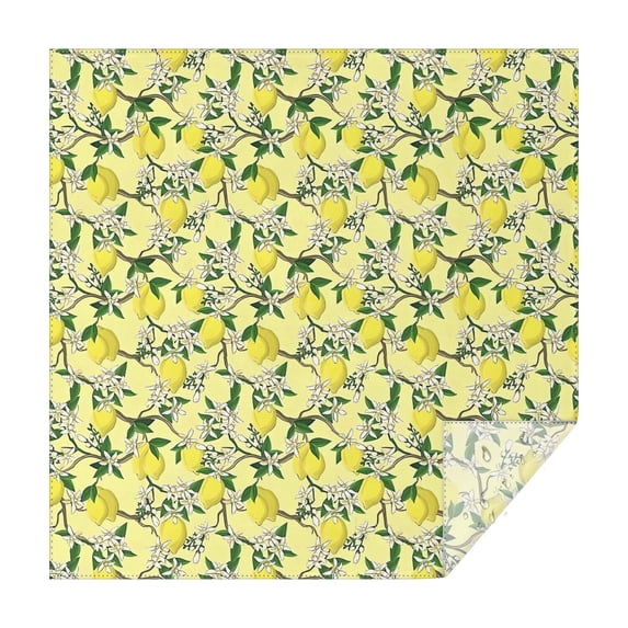 Yellow Lemon Fruit Flowers Yellow Pattern Square Tablecloth,Waterproof Square Table Cover,Wipeable Spillproof Washable Table Cover for Home Kitchen Party Decor 42"X42"(107x107cm)