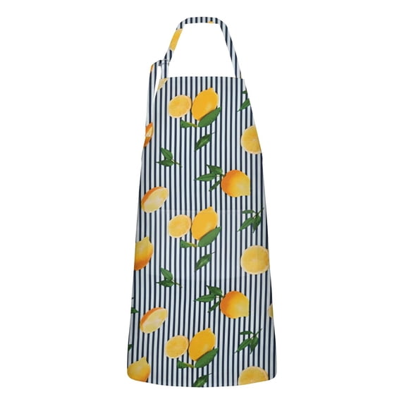 Yellow Lemon Fruit Leaves Apron-Garden Aprons for Women with Pockets-Cotton Linen Waterproof Kitchen Cooking Gardening Aprons Adjustable for Kitchen,Cooking,BBQ and Salon 33x27 Inch