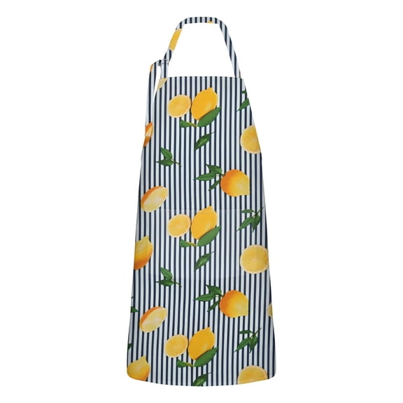 Yellow Lemon Fruit Leaves Apron-Garden Aprons for Women with Pockets-Cotton Linen Waterproof Kitchen Cooking Gardening Aprons Adjustable for Kitchen,Cooking,BBQ and Salon 33x27 Inch