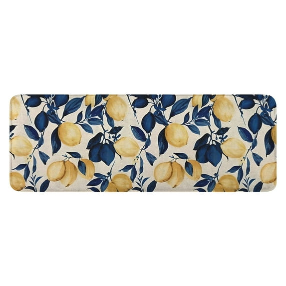 Yellow Lemon Fruit Leaves Beige Pattern Kitchen Rug Mat,Kitchen Runner Rugs Non Skid Washable,Decorative Kitchen Floor Mats for Kitchen,Sink,Laundry,17"x47.2"