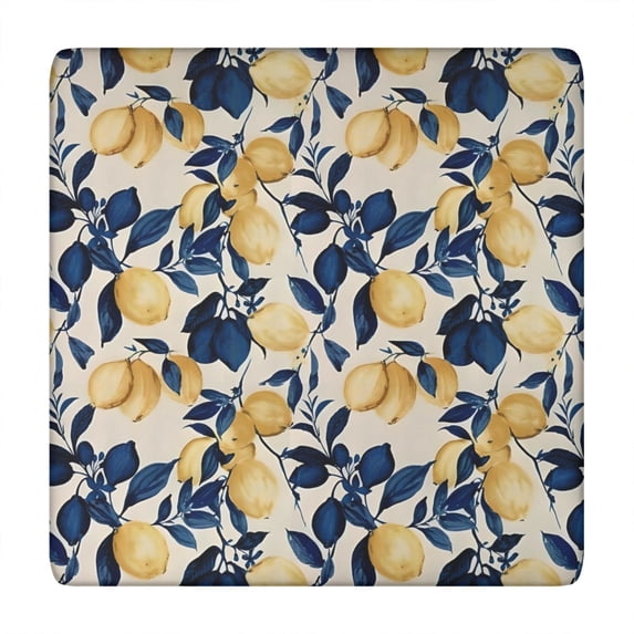 Yellow Lemon Fruit Leaves Beige Pattern Square Fitted Tablecloth with Elastic Edge,Square Table Cover,Washable Elastic Table Cover for Home Kitchen Party Decor 34"x34"