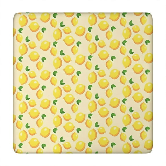 Yellow Lemon Fruit Leaves Beige Pattern Square Fitted Tablecloth with Elastic Edge,Square Table Cover,Washable Elastic Table Cover for Home Kitchen Party Decor 34"x34"