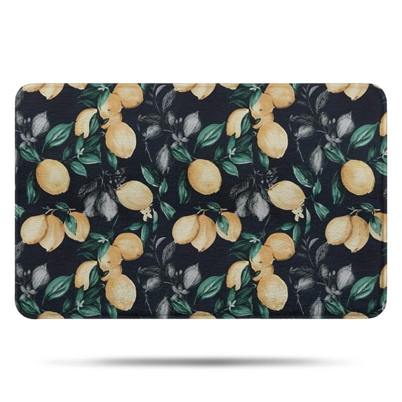 Yellow Lemon Fruit Leaves Black Pattern Bathroom Rugs Mat,Non Slip Microfiber Bathroom Rug,Rubber Backing,Soft Bathroom Mats for Bathroom Floor,Tub and Shower,17x27in(43x68cm)