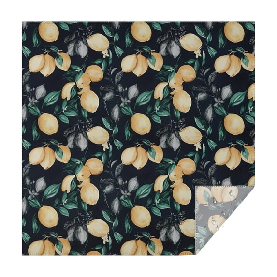 Yellow Lemon Fruit Leaves Black Pattern Square Tablecloth,Waterproof Square Table Cover,Wipeable Spillproof Washable Table Cover for Home Kitchen Party Decor 42"X42"(107x107cm)