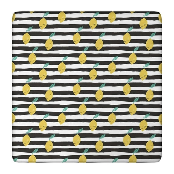 Yellow Lemon Fruit Leaves BlackWhite Pattern Square Fitted Tablecloth with Elastic Edge,Square Table Cover,Washable Elastic Table Cover for Home Kitchen Party Decor 36"x36"