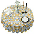thumbnail image 1 of Yellow Lemon Fruit Leaves Blue Pattern Round Tablecloth 60"x60",Wrinkle Wipeable Table Cloth for Kitchen Dining Room Picnic Patio Party, 1 of 6