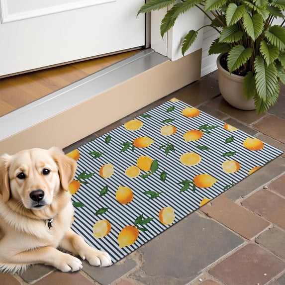 Yellow Lemon Fruit Leaves Door Rugs,Washable Non Slip Door Mats Indoor,Decorative Door Mats,Entry Mat Indoor for Entrance,Bedroom,Kitchen,Bathroom,16"x24"
