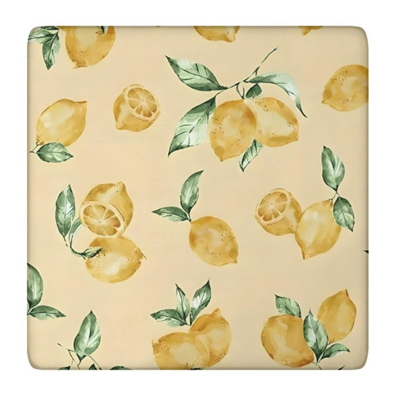 Yellow Lemon Fruit Leaves LightYellow Pattern Square Fitted Tablecloth with Elastic Edge,Square Table Cover,Washable Elastic Table Cover for Home Kitchen Party Decor 36"x36"