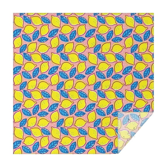 Yellow Lemon Fruit Leaves Pink Pattern Square Tablecloth,Waterproof Square Table Cover,Wipeable Spillproof Washable Table Cover for Home Kitchen Party Decor 42"X42"(107x107cm)