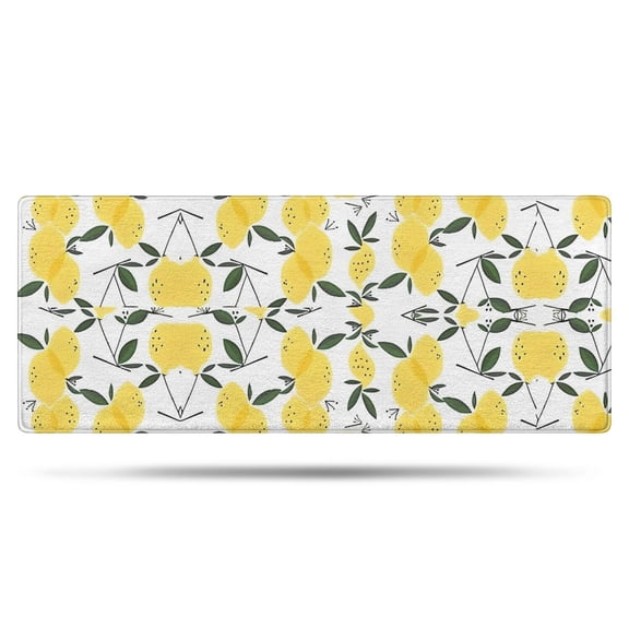 Yellow Lemon Fruit Leaves White Pattern Bathroom Rugs Mat,Non Slip Microfiber Bathroom Rug,Rubber Backing,Soft Bathroom Mats for Bathroom Floor,Tub and Shower,60x24in(150x60cm)