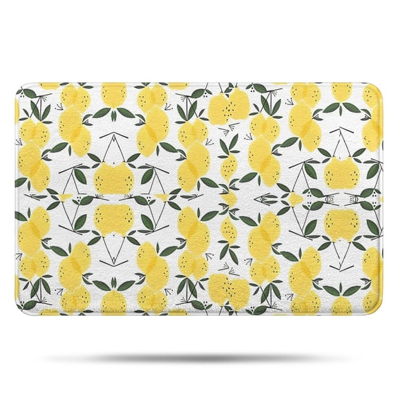 Yellow Lemon Fruit Leaves White Pattern Bathroom Rugs Mat,Non Slip Microfiber Bathroom Rug,Rubber Backing,Soft Bathroom Mats for Bathroom Floor,Tub and Shower,17x27in(43x68cm)