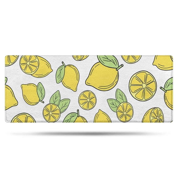 Yellow Lemon Fruit Leaves White Pattern Bathroom Rugs Mat,Non Slip Microfiber Bathroom Rug,Rubber Backing,Soft Bathroom Mats for Bathroom Floor,Tub and Shower,60x24in(150x60cm)