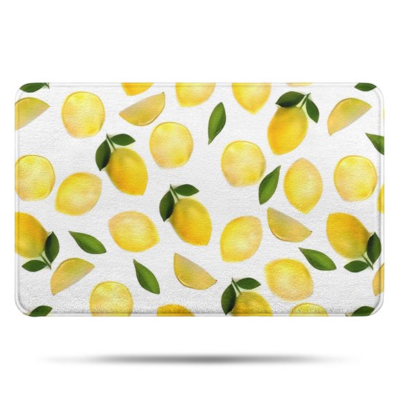 Yellow Lemon Fruit Leaves White Pattern Bathroom Rugs Mat,Non Slip Microfiber Bathroom Rug,Rubber Backing,Soft Bathroom Mats for Bathroom Floor,Tub and Shower,17x27in(43x68cm)