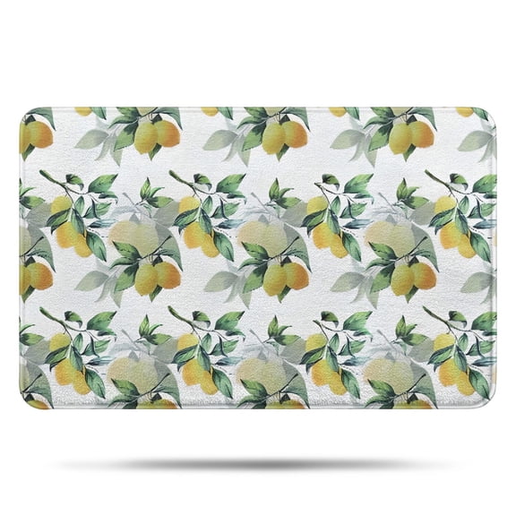 Yellow Lemon Fruit Leaves White Pattern Bathroom Rugs Mat,Non Slip Microfiber Bathroom Rug,Rubber Backing,Soft Bathroom Mats for Bathroom Floor,Tub and Shower,17x27in(43x68cm)